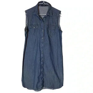 The Limited Sleeveless Shirt Button Down Shirt Dress Denim Blue Size Small